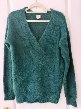 a new day Hunter Green Fuzzy V-Neck Sweater